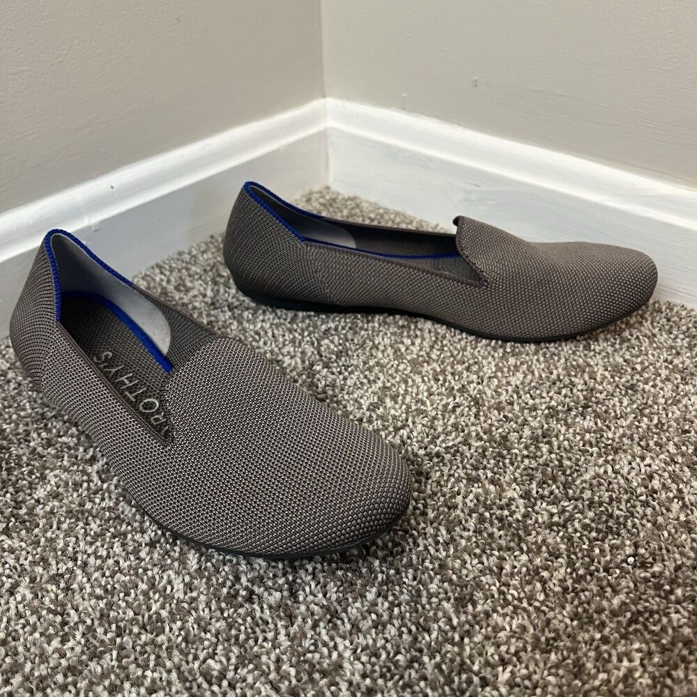 Rothy's Gray Knit Flats with Blue Trim